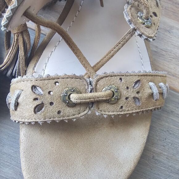 Coach Via Demi Wedge Sandals US 9.5B Brown Suede Lace-Up Gladiator Tassel - Picture 8 of 9